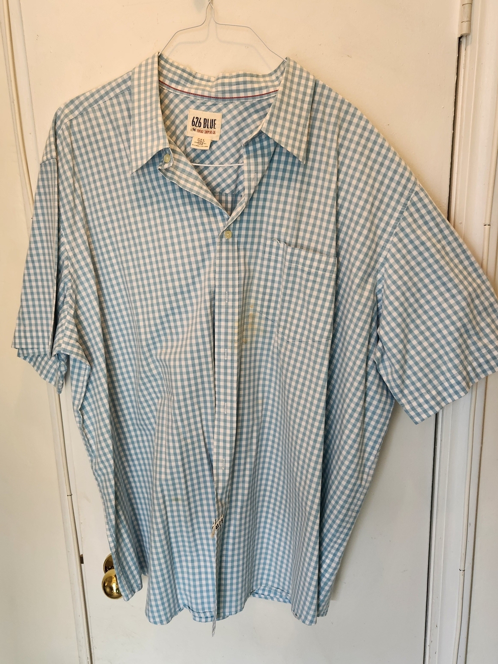 Men’s Light Blue Gingham Short-Sleeve Shirt